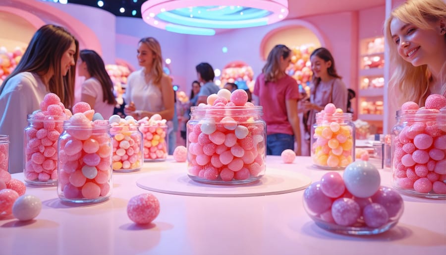 Guests enjoying interactive elements at an immersive freeze-dried candy pop-up event