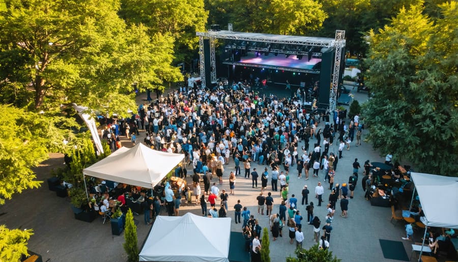 Outdoor event with a crowd enjoying a cannabis-friendly space